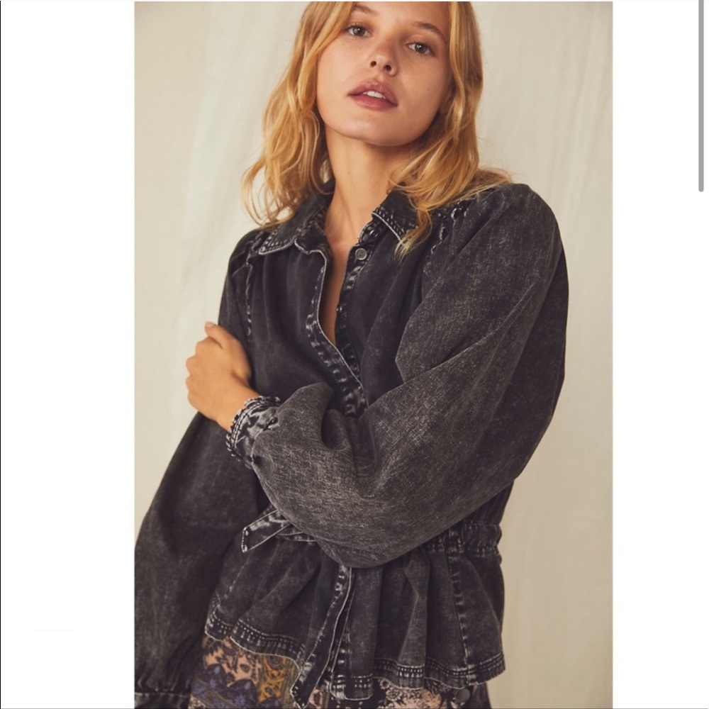 Free People Black Denim Shirt - Picture 2 of 6